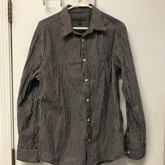 Old Navy Brown & White Striped Button-Down Shirt | Size Large ( M143) - Picture 1 of 6
